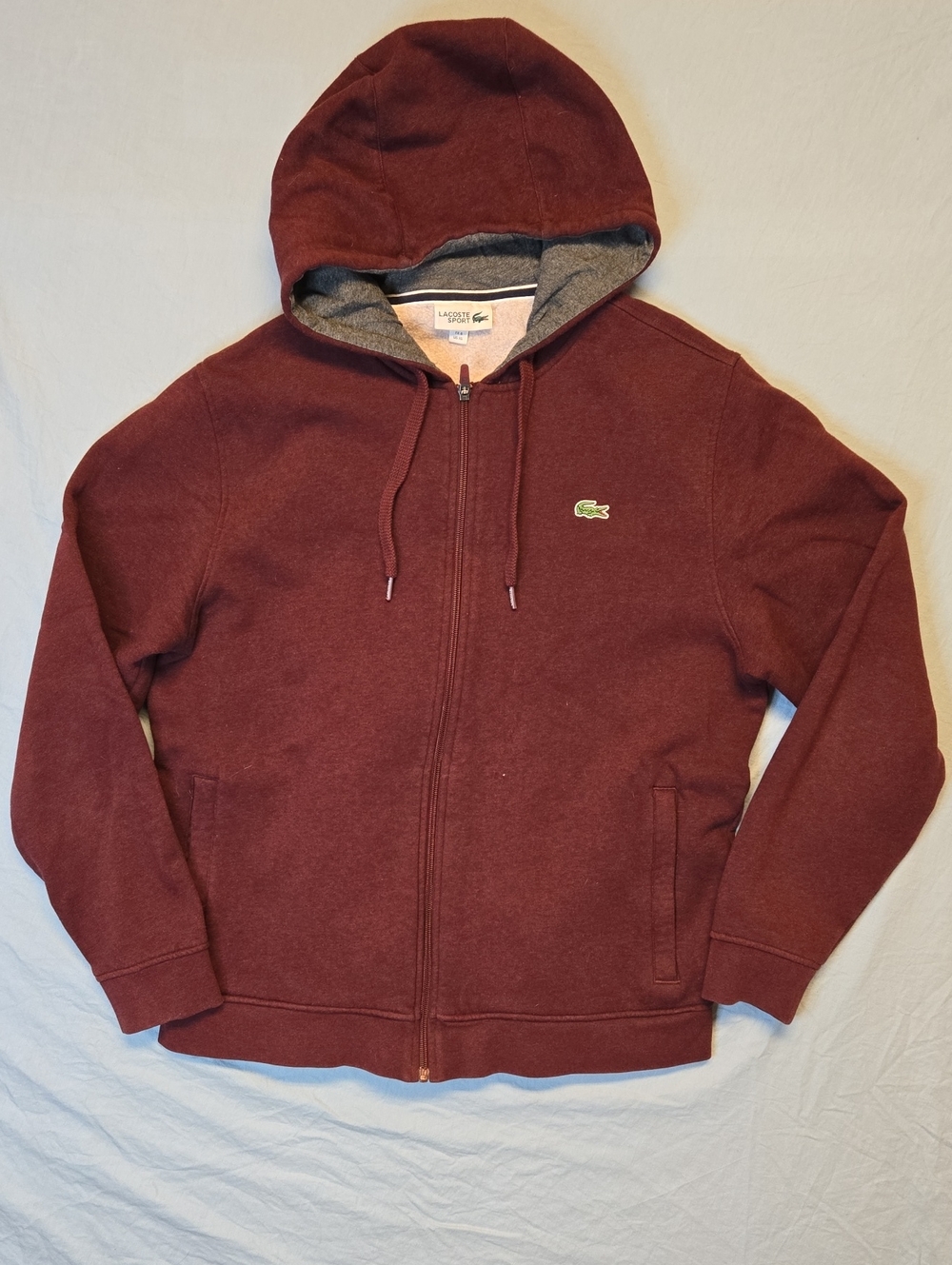 Lacoste Sport Burgendy Full Zip Cotton Blend Hoodie Sweater